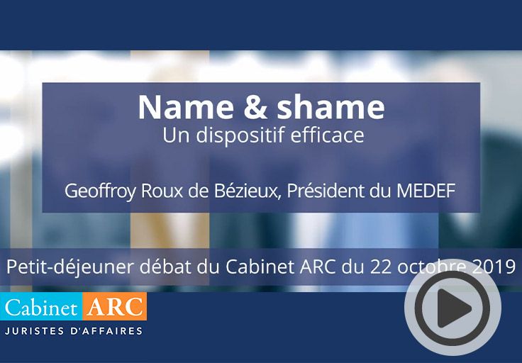 Geoffroy Roux de Bézieux comenta la utilidad del mecanismo «Name & Shame» durante el desayuno-debate celebrado el 22 de octubre de 2019